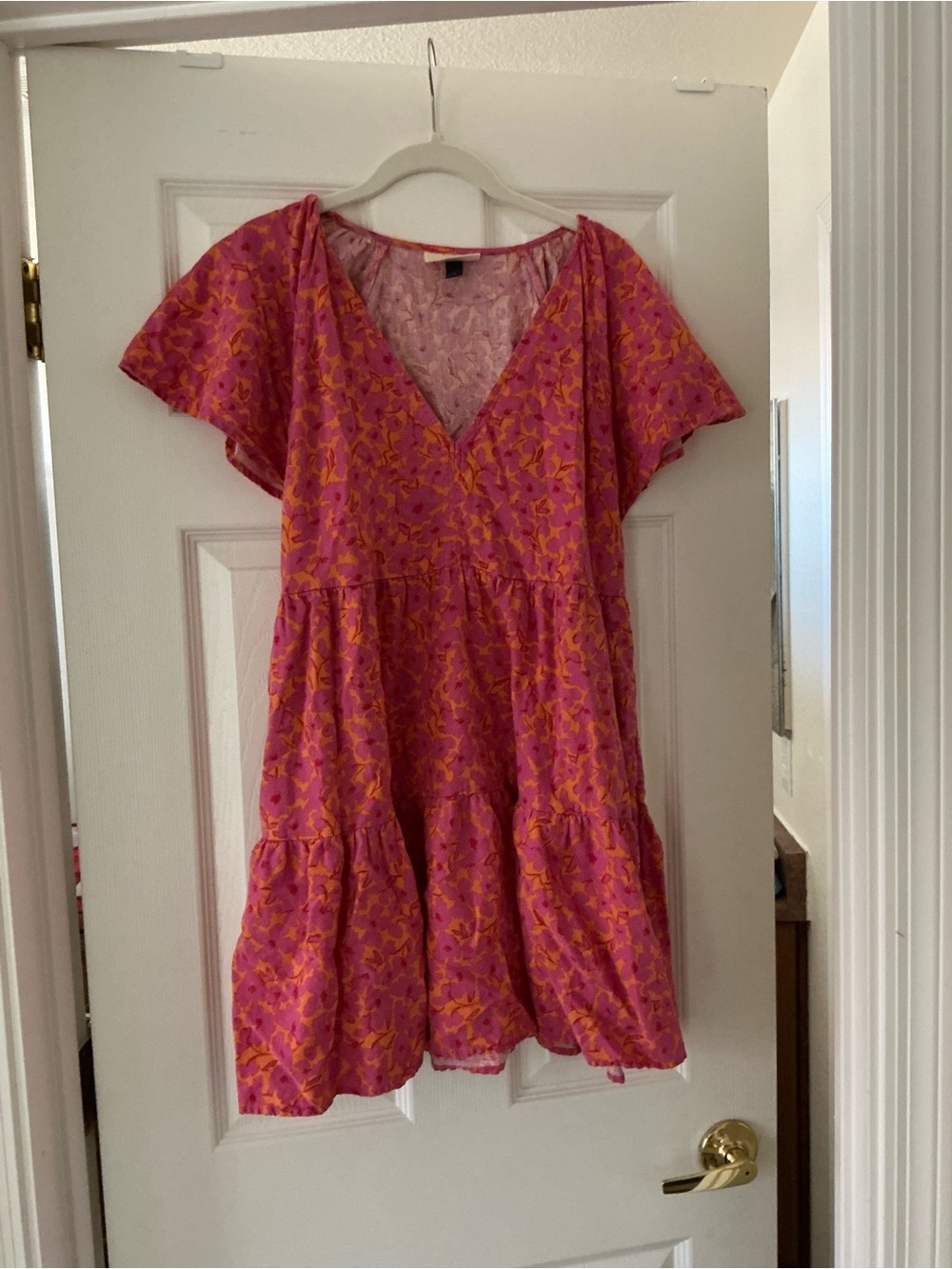 Universal Thread Pink and Orange V-Neck Tiered Dress